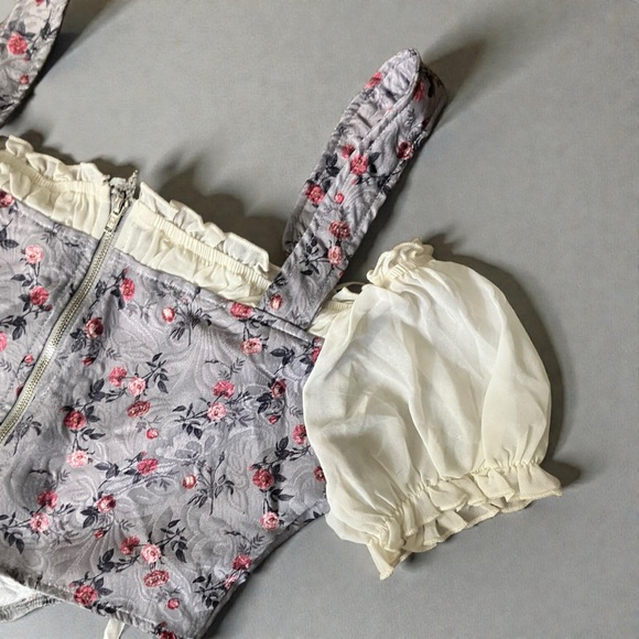 Unbranded Floral Corset Style Crop Top XS Gray and Cream Cottagecore Festival - Picture 3 of 4